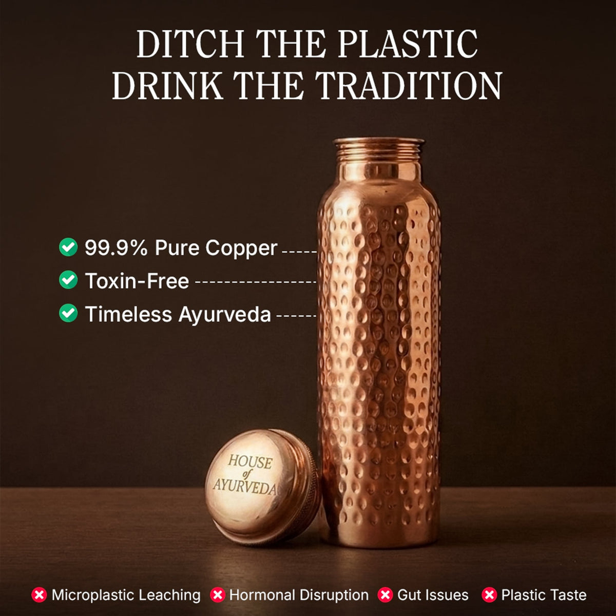 Certified Ayurveda - Pure Copper Water Bottles - V2 Hand Hammered Edition